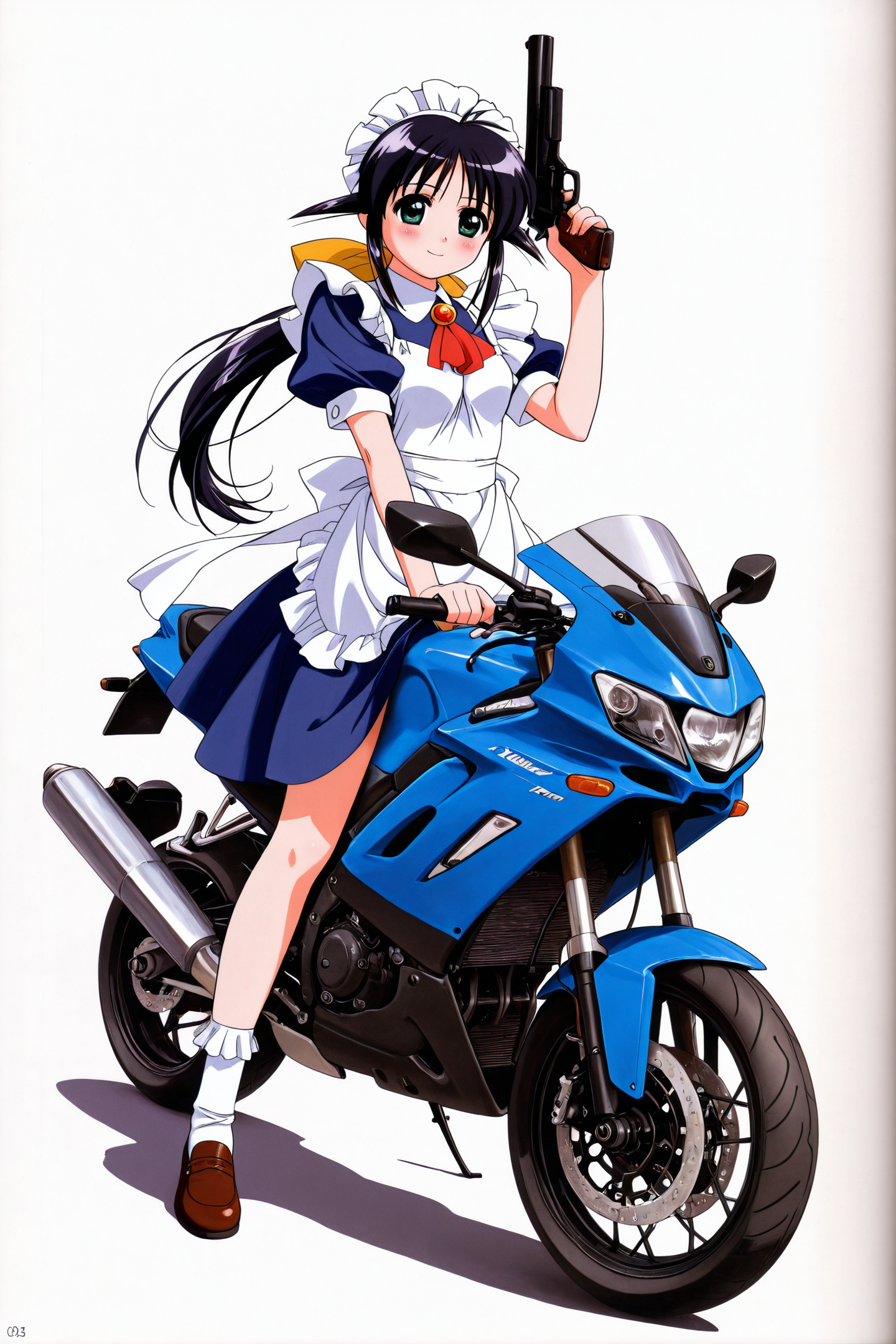 42189-3835924042-1girl,Ando Mahoro,solo,motor vehicle,motorcycle,ground vehicle,weapon,maid,holding,gun,white background,holding weapon,apron,mai.png